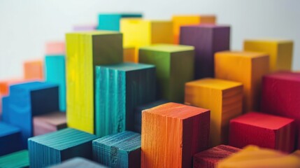 Fototapeta premium Colorful wooden block building, Background or cover for something growing, Rising, Increasing, Building up.