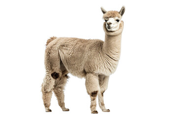 White Alpaca Standing on Black Background