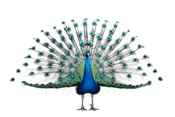 Peacock with Spread Feathers on Black Background