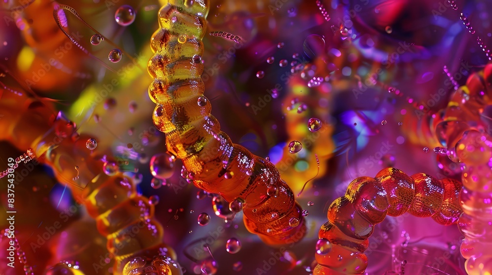 Poster twisted colorful strings under macro photography - macro photography captures a close-up of colorful