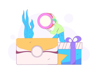 Holiday shopping people doing e-commerce online shopping flat vector concept operation hand drawn illustration
