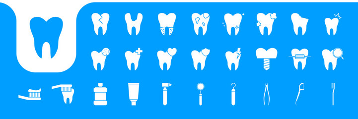 tooth flat modern icons set design vector