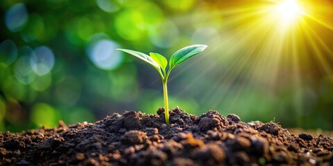A seedling sprouting from the ground, symbolizing new life , growth, new beginnings, nature, plant, seed, green, sprout, earth, soil, environment, natural, flora, gardening, fresh, organic