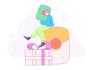 Holiday shopping people doing e-commerce online shopping flat vector concept operation hand drawn illustration
