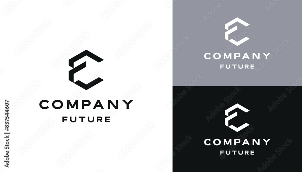 Poster initial letters fc cf with hexagon shape line pattern logo design