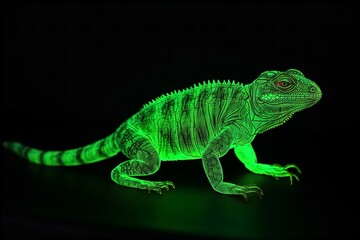 Fototapeta premium basilisk, lifelike, realistic, fluorescent, elect, reptile, mythical, creature, vibrant, glow, detailed, scales, fantasy