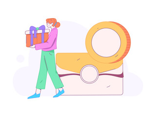 Holiday shopping people doing e-commerce online shopping flat vector concept operation hand drawn illustration
