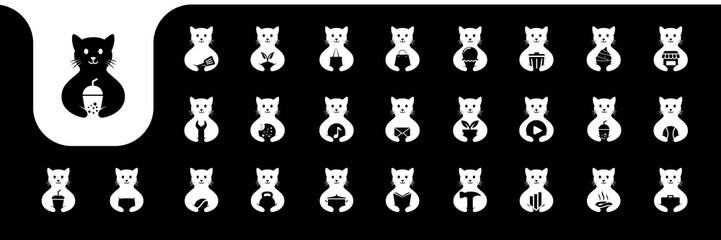 Fototapeta premium pet cat cute flat cartoon mascot modern icons set design vector