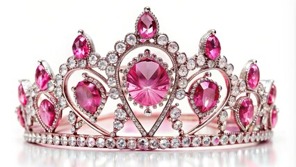 Shiny pink tiara with sparkling gemstones isolated on background