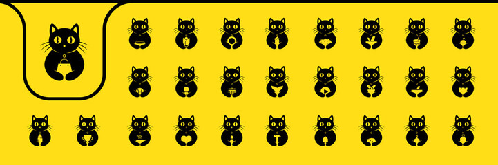 pet cat cute flat cartoon mascot modern icons set design vector