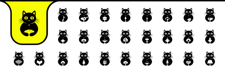 pet cat cute flat cartoon mascot modern icons set design vector