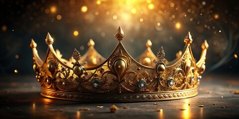 Beautiful gold crown on dark background with a fantasy medieval theme