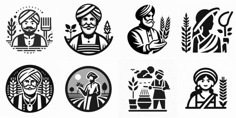 set of icons of indian farmer