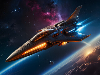 Fototapeta premium aircraft in flight, fantasy castle in the night sky,spaceship flying over the moon,rocket in the night, airplane flying over the ocean, airplane flying over the sea,airplane in flight, airplane in the