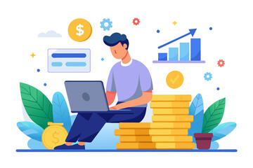 illustration businessman with laptop