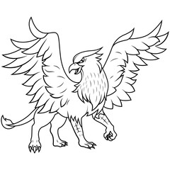 Cartoon griffin line art for coloring page