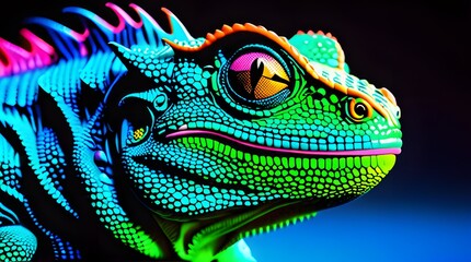 Obraz premium A close-up of a green dragon-like lizard with scaly skin, resembling an iguana, in a natural wildlife setting