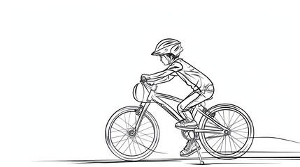 Obraz premium A man is riding a bicycle with a backpack on