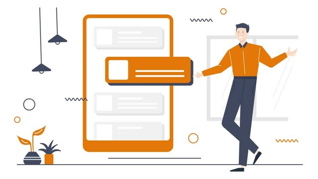 business animated illustration with office interior and a man standing