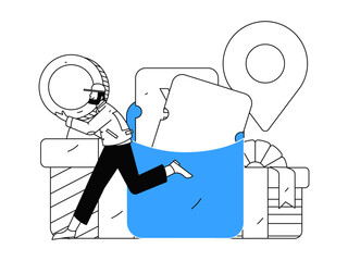 Holiday shopping people doing e-commerce online shopping flat vector concept operation hand drawn illustration
