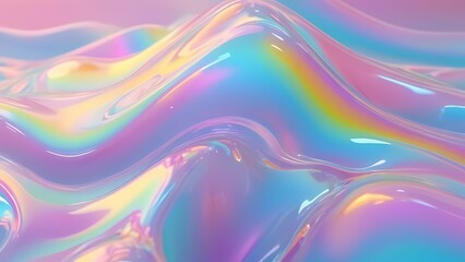 Obraz premium Abstract holographic iridescent neon liquid metal texture background. Colorful abstract gleaming fluid material.