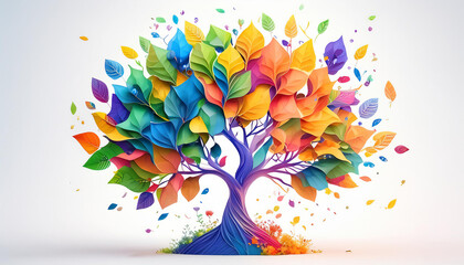 カラフルな色の木のイラスト