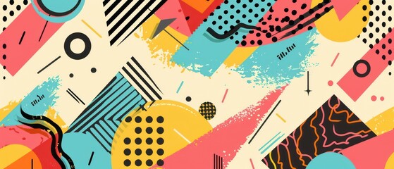abstract 80s vintage background with colorful shapes and patterns