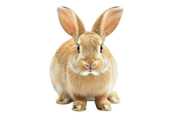 Obraz premium Adorable brown rabbit sitting attentively, isolated on a white background, showcasing its fur, ears, and delicate features.