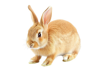 Obraz premium Adorable brown rabbit sitting on white background, perfect for pet-themed visuals and nature-inspired content.