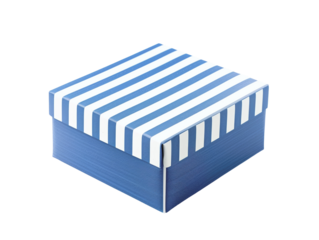 A blue and white striped gift box with a removable lid, perfect for packaging, storage, or as a decorative item.