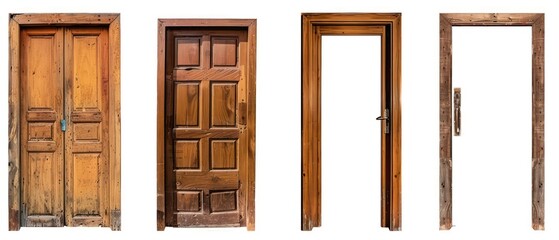 house brown wooden doors, white background