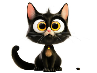 Cute cartoon black cat with big eyes sitting and staring. Whimsical and playful character illustration.