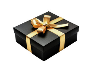 Elegant black gift box with a shiny gold ribbon bow, perfect for celebrations, occasions, and special events.