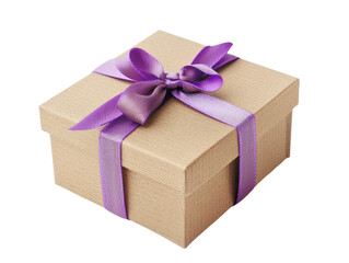 Elegant brown gift box with a purple ribbon bow, perfect for special occasions, celebrations, or as a thoughtful present.