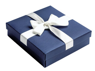 Elegant blue gift box with white ribbon, perfect for celebrations, birthdays, holidays, and special occasions.