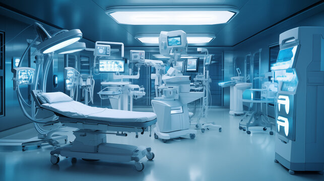 Photo of Robot surgery in hospital, Advance operating room.