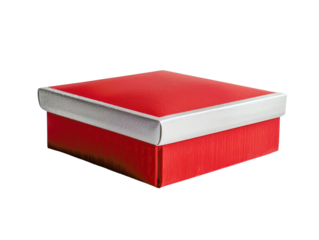Red and white gift box with a closed lid, ideal for celebrations, presents, and festive packaging needs, isolated on a white background.