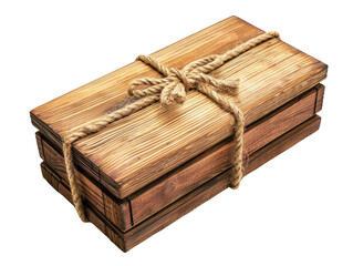 Wooden gift box tied with a rope, perfect for packaging and presents. Natural, rustic look ideal for gifting and storing items securely.