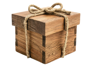 Wooden gift box tied with a rustic rope, perfect for gifts, promotions, or decorative purposes. High-quality image with natural textures.