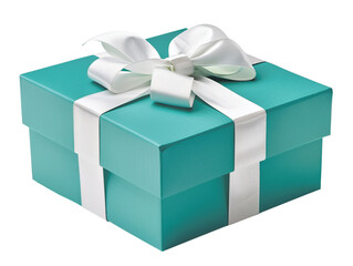 Elegant turquoise gift box with a white ribbon bow, perfect for celebrations, holidays, and special...