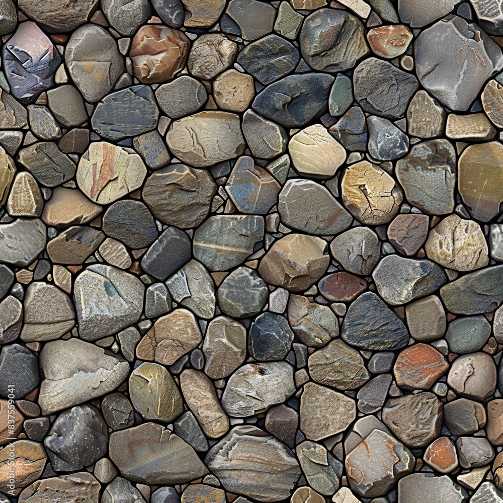Poster a seamless pattern of intricate photo realistic pebble and cobblestone textures