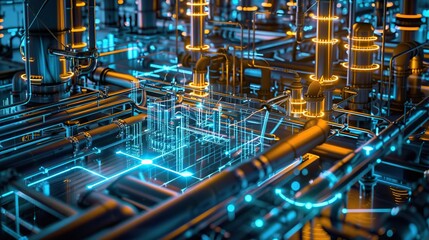 Fototapeta premium Futuristic Industrial Nexus: Data Flow in the Oil and Gas
