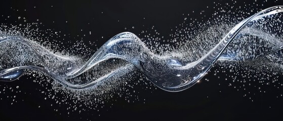 silver wavy glittering stream of water on black background