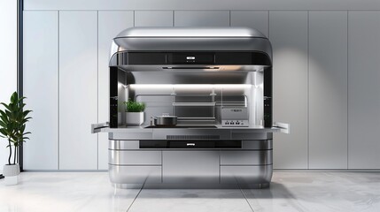 Obraz premium modern luxury in a kitchen that looks ahead to the future, featuring advanced technology seamlessly integrated into the minimalist aesthetic.