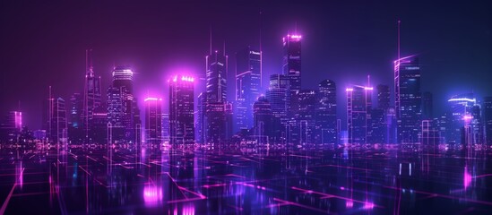 Obraz premium Futuristic blue Urban Landscape with Advanced Smart City Technology, abstract graphic, banner design, brochure, pattern design, web, background template