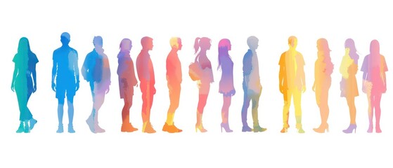 gradient color silhouette of individual people on a white background
