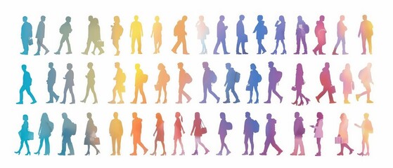 gradient color silhouette of individual people on a white background