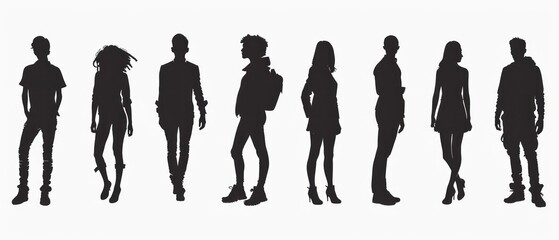 silhouette of individual people on a white background