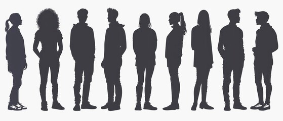 silhouette of individual people on a white background