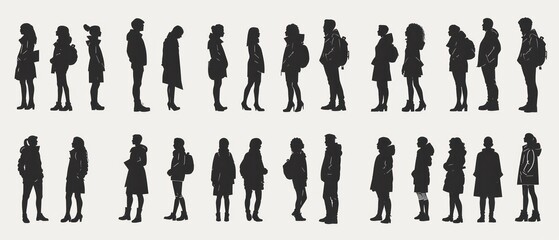 silhouette of individual people on a white background